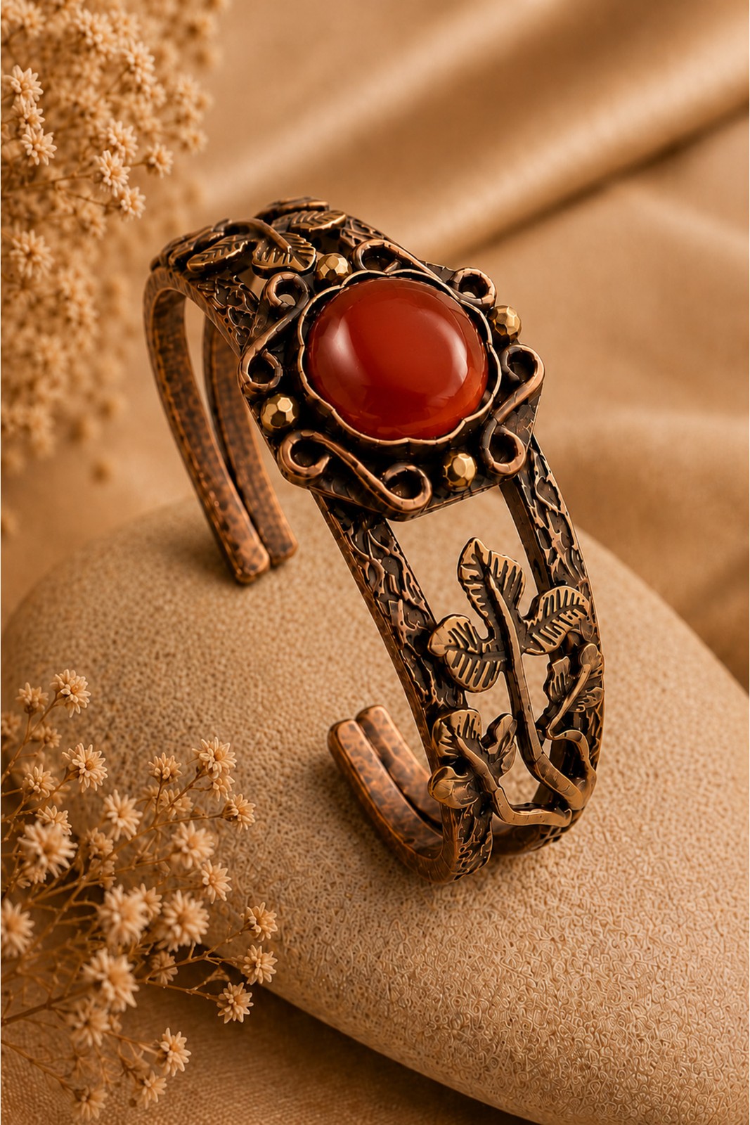 Women’s Carnelian Stone Copper Bracelet Leaf Fig�rl� Authentic Design