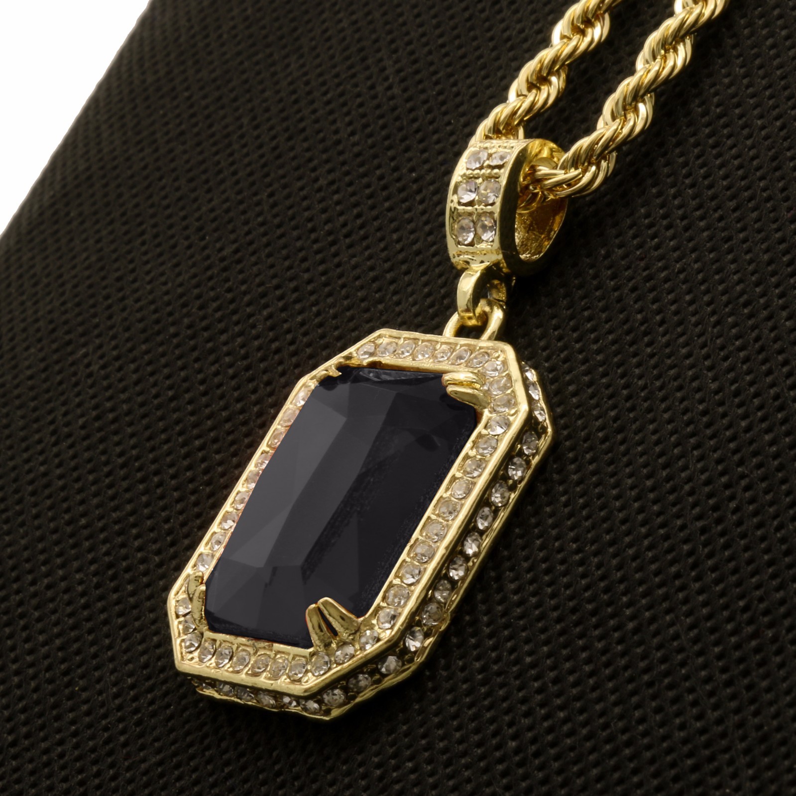 Mens Hip Hop 14k Gold Plated Cubic-Zirconia Fashion Pendant 24″ Rope Chain BK