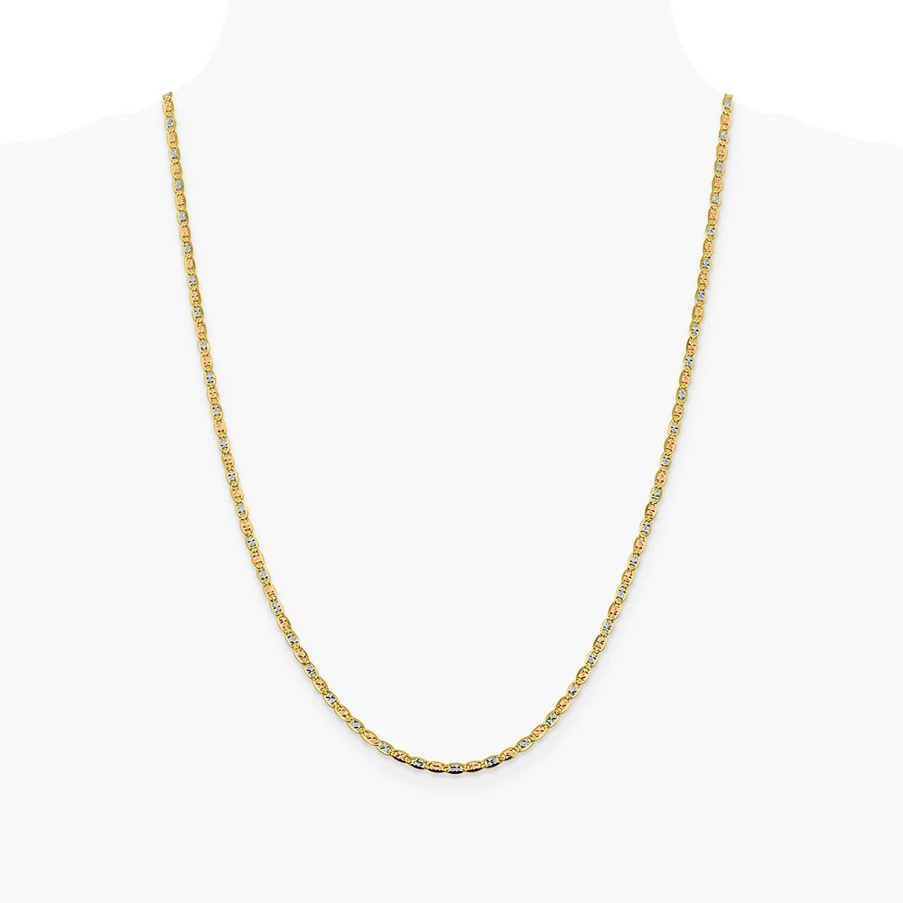 14K Tri-Color 2.75mm Tri-Color Gold Pavé Valentino Chain Necklace 16″-26″