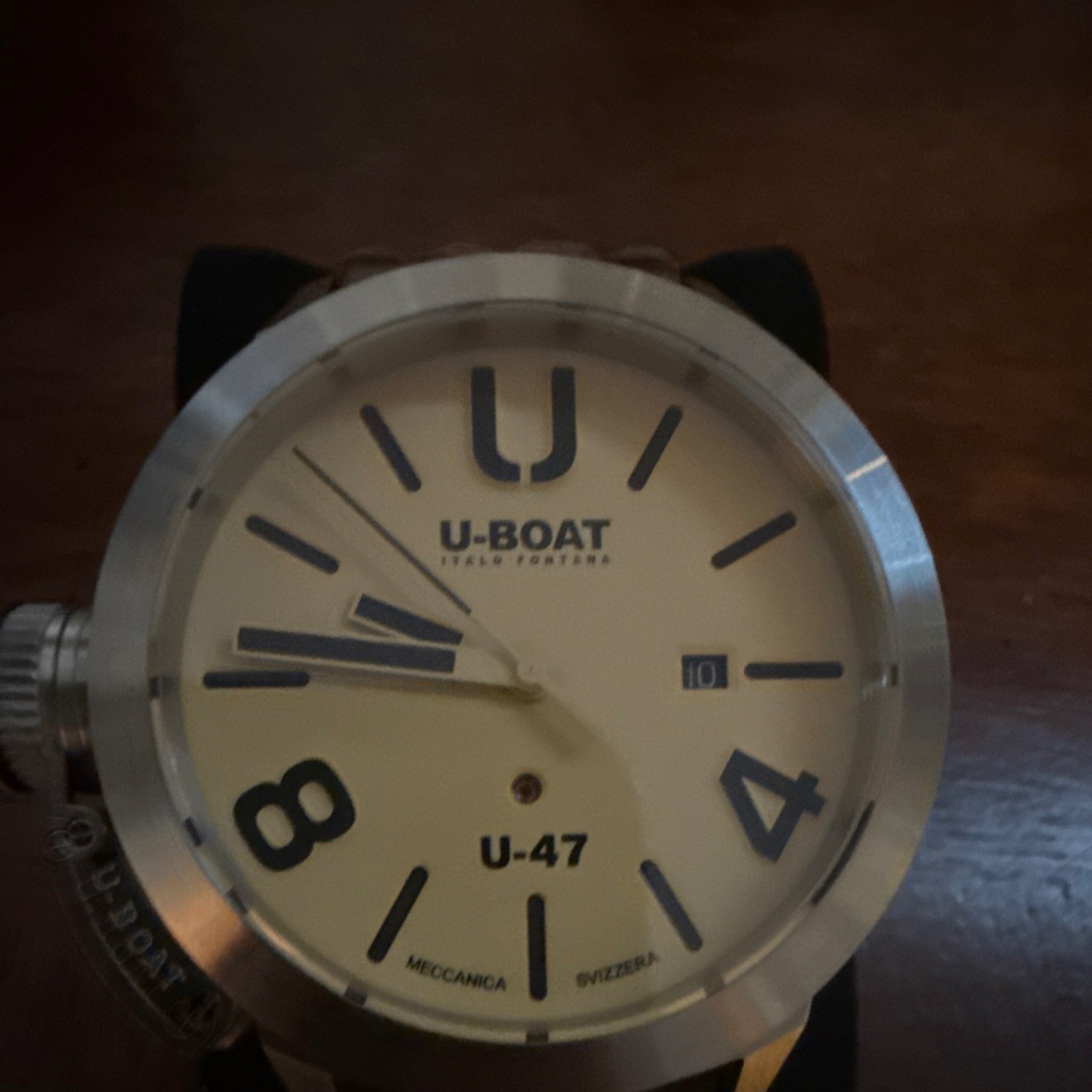 U-BOAT U-47 Men’s Automatic Analog Watch Beige Dial Brown Leather Date Box