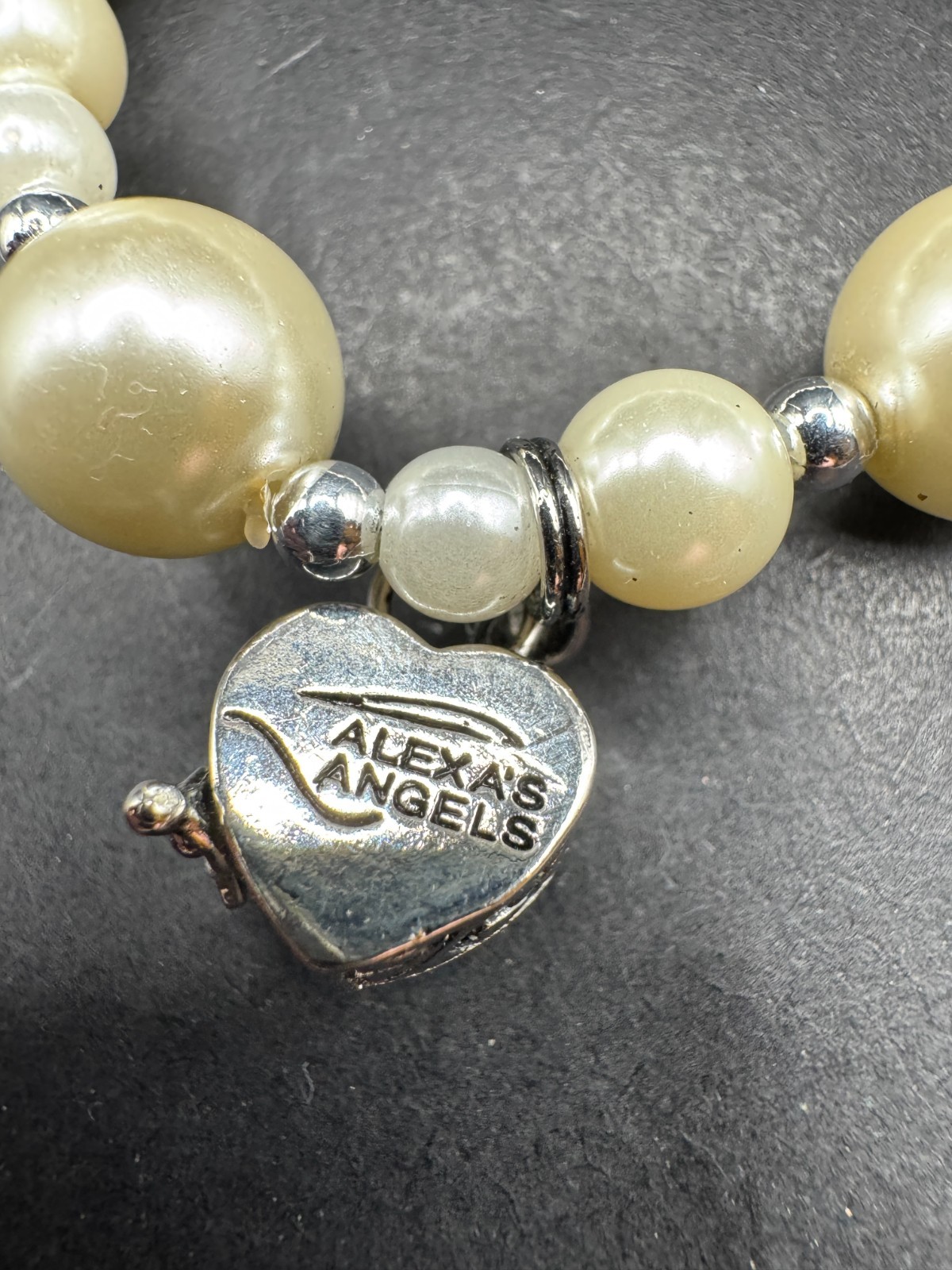 ALEXA’S ANGELS Heart Prayer Box Locket Charm Faux Pearl Beads Bracelet Sz 7.5