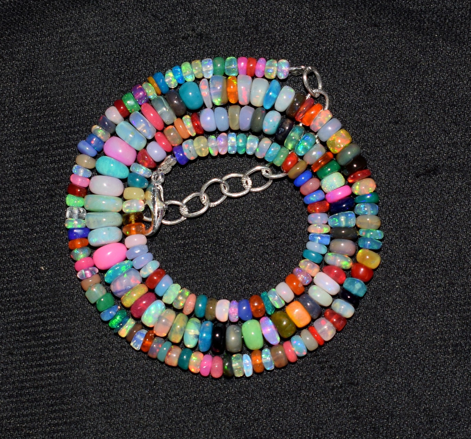 16″Natural Ethiopian Opal Wello Fire Opal Gemstone Bead Necklace Jewelry