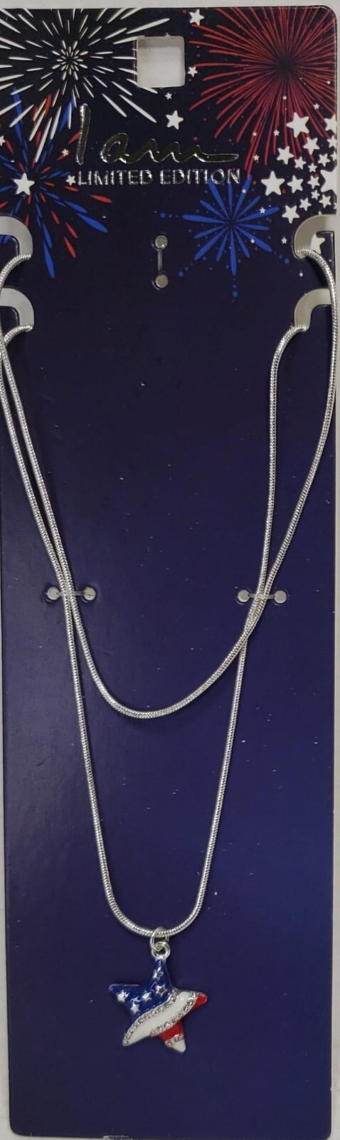 I Am Limited Edition Patriotic Red White Blue Star Necklace & Dangle Earring Set