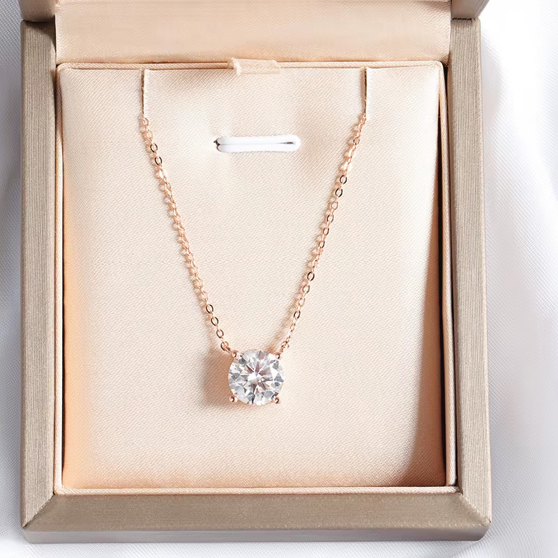 1-5CT Rose Gold Color Moissanite Necklace for Women D Color Sparkling Classic La