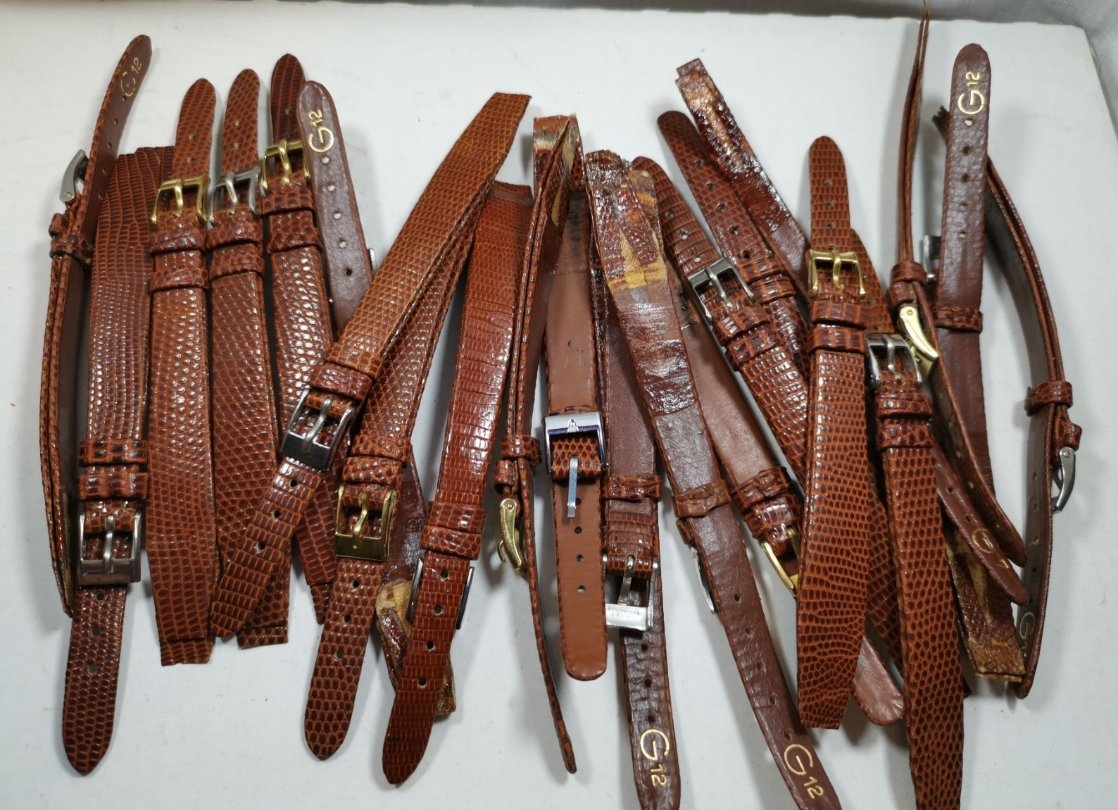 Lot 40 x Vintage Watch Straps Brown Leather Open-Ended Glue-On 7mm-12mm G12 NOS
