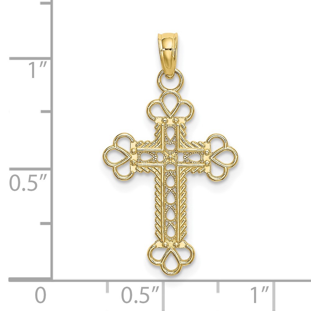 10K Yellow Gold Textured and Cut-Out W/ Rope Frame Block Cross Charm Pendant