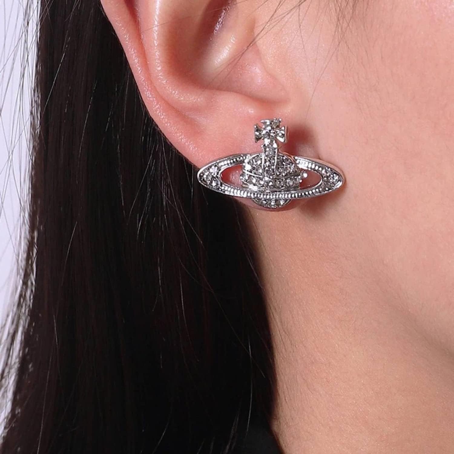 Saturn Earrings Saturn Planet Earrings Cubic Zirconia Saturn Planet Jewelry G…