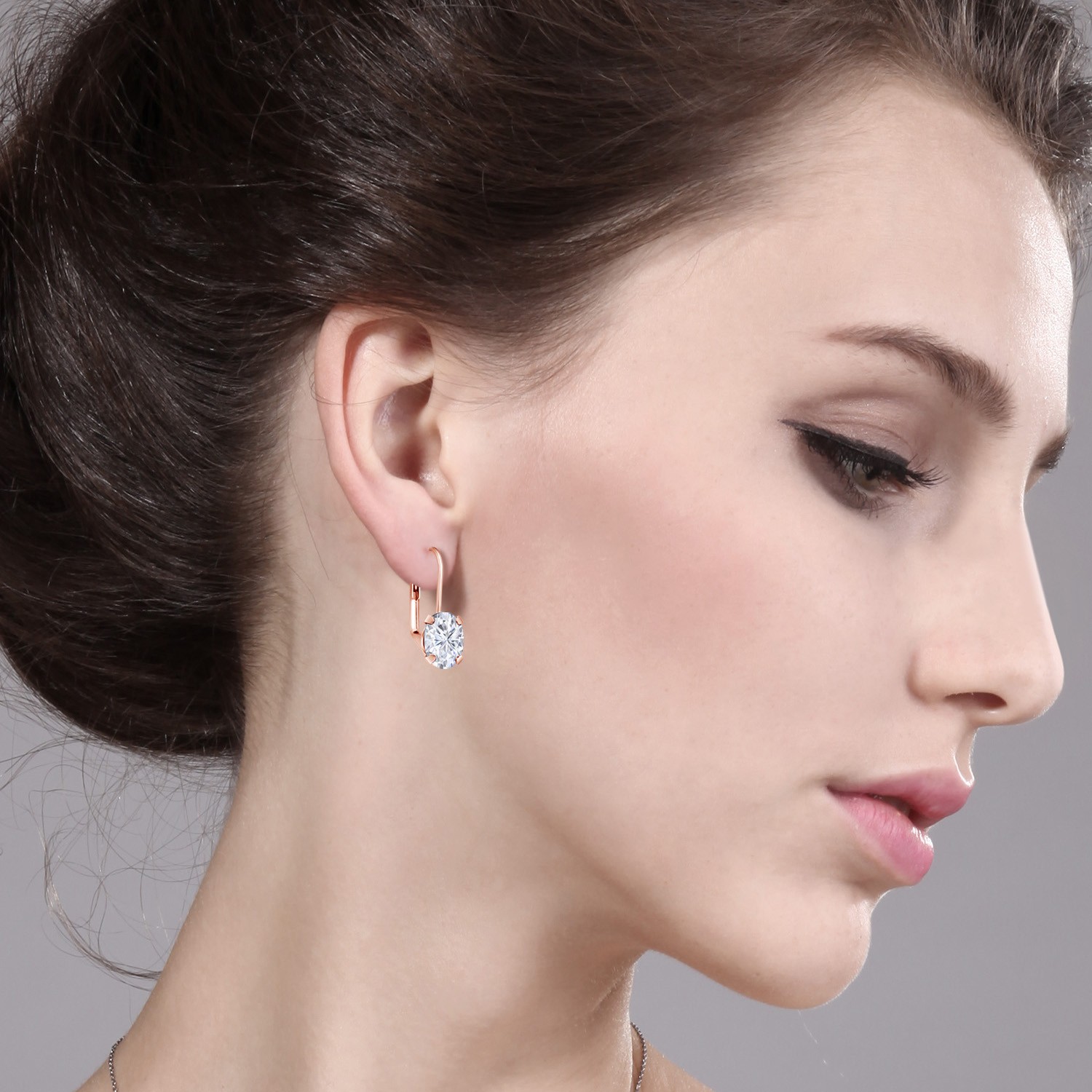 Brass Rose Gold Plated Brass Dangle Earrings Oval Moissanite (3.00 Cttw)