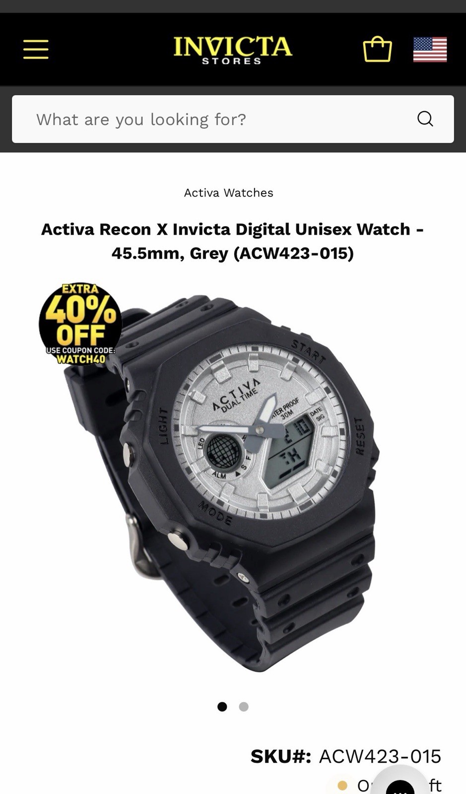 Activa Recon X Invicta Dual Time Analog-Digital Quartz Watch 45.5mm 30m