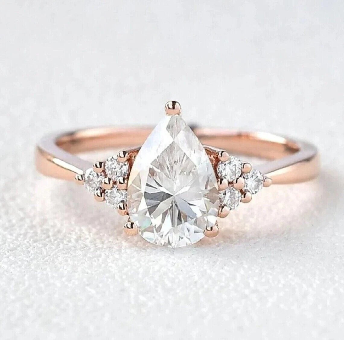 1.50Ct Pear Cut Lab Created Moissanite Wedding Ring 14K Rose Gold Plated
