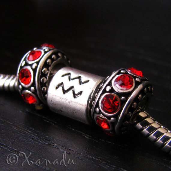 Aquarius Zodiac Sign Charm And Birthstone Beads For European Charm Bracelets