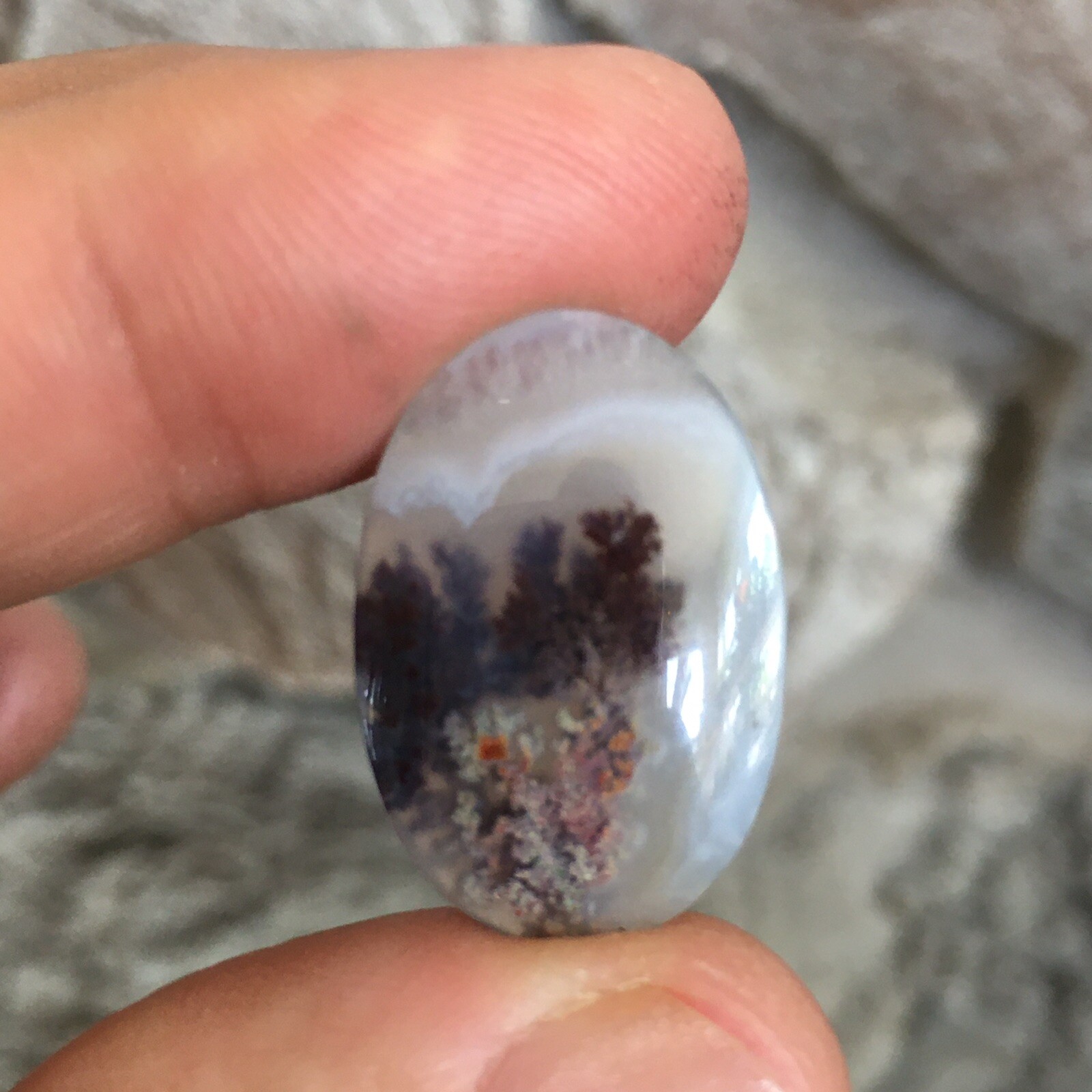 23.3×15.7x5mm Fine Silver Garden Moss Agate Oval Cabochon Loose Picture Stone
