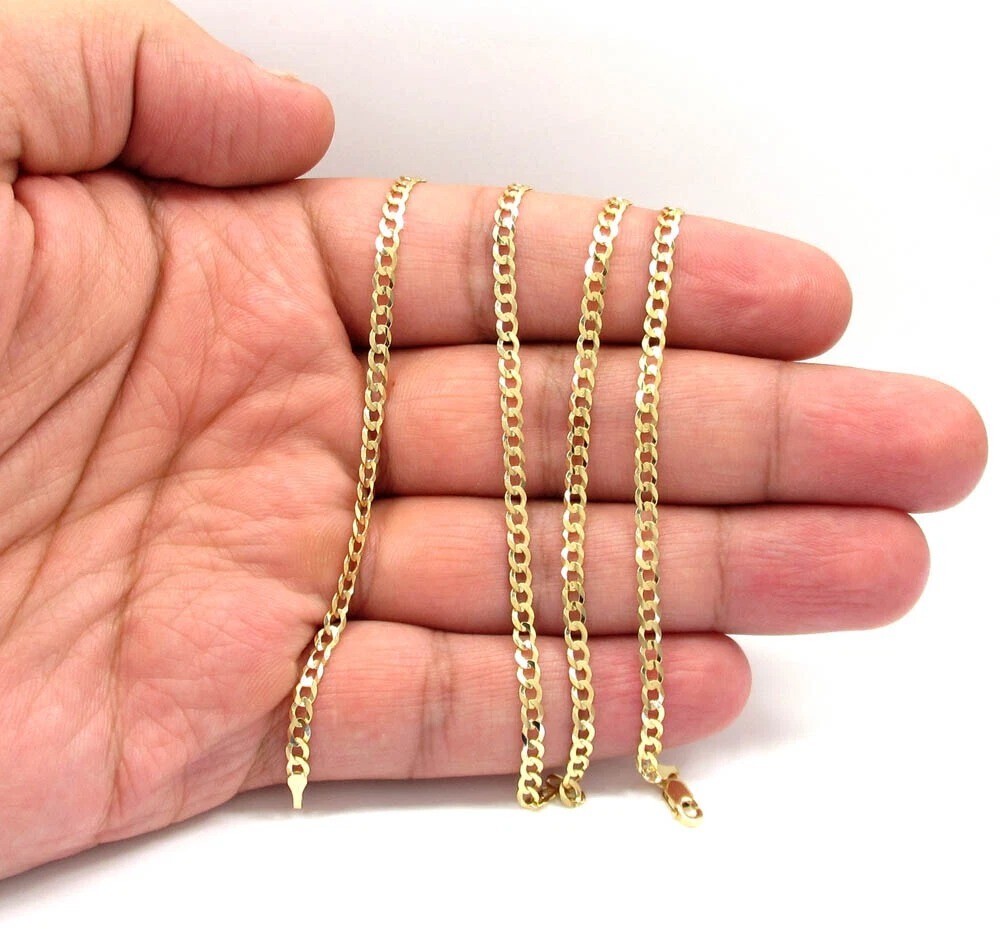 14K Solid Yellow Gold Cuban Chain Necklace 2.5mm 16″ 18″ 20″ 22″ 24″ 30″ Italy