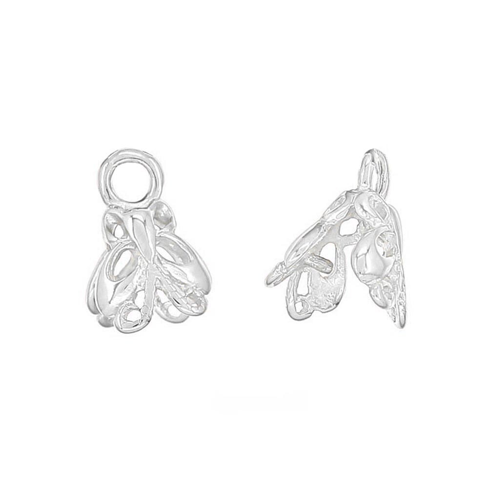 2PC Sterling Silver Butterfly Filigree Pinch Bead Cap Pendant Bail #51418