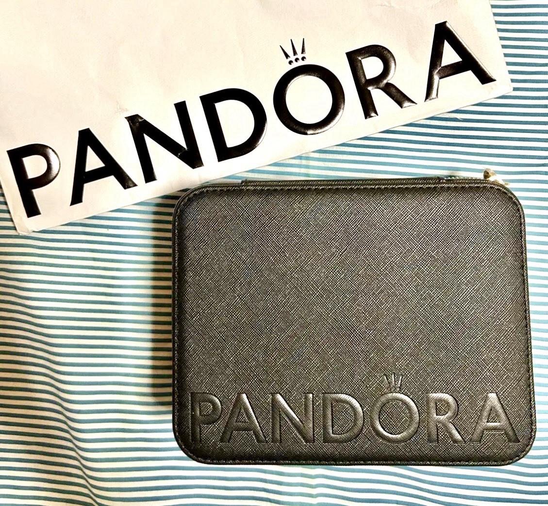 PANDORA Jewelry Box Organizer Storage Black Pink Design with Mirror JAPAN NEW