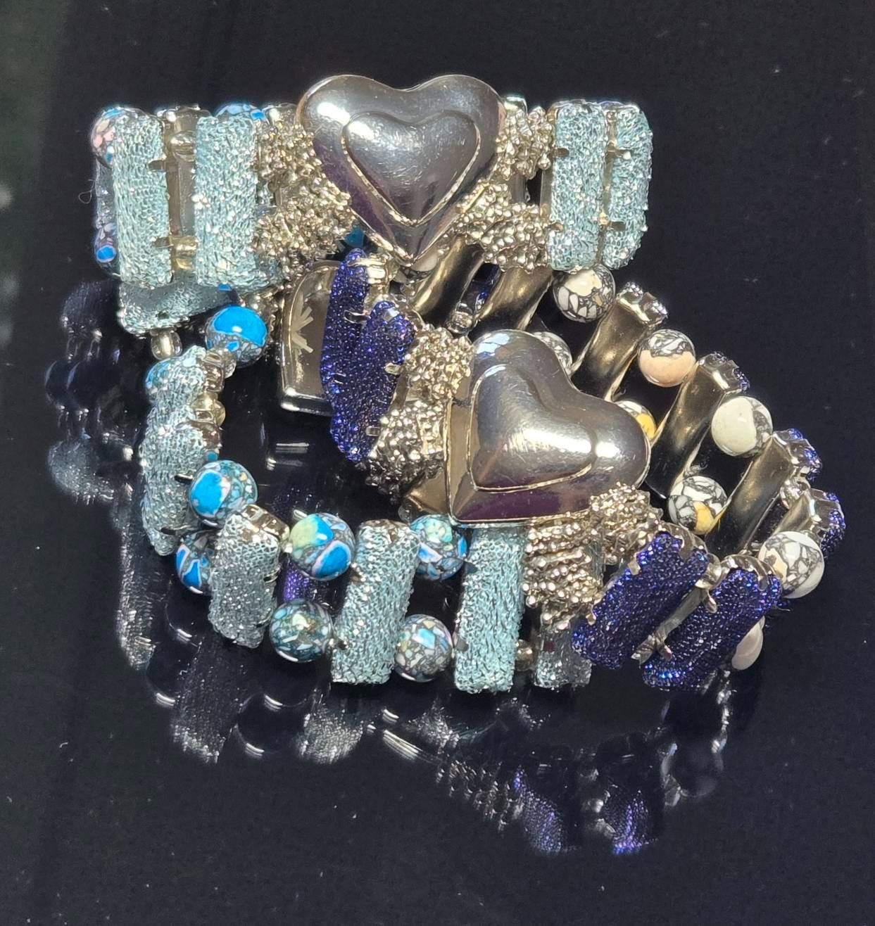6 Pc Stretch Bracelet Set Mixed Colors Angel Heart Fashion Jewelry Lot for Women