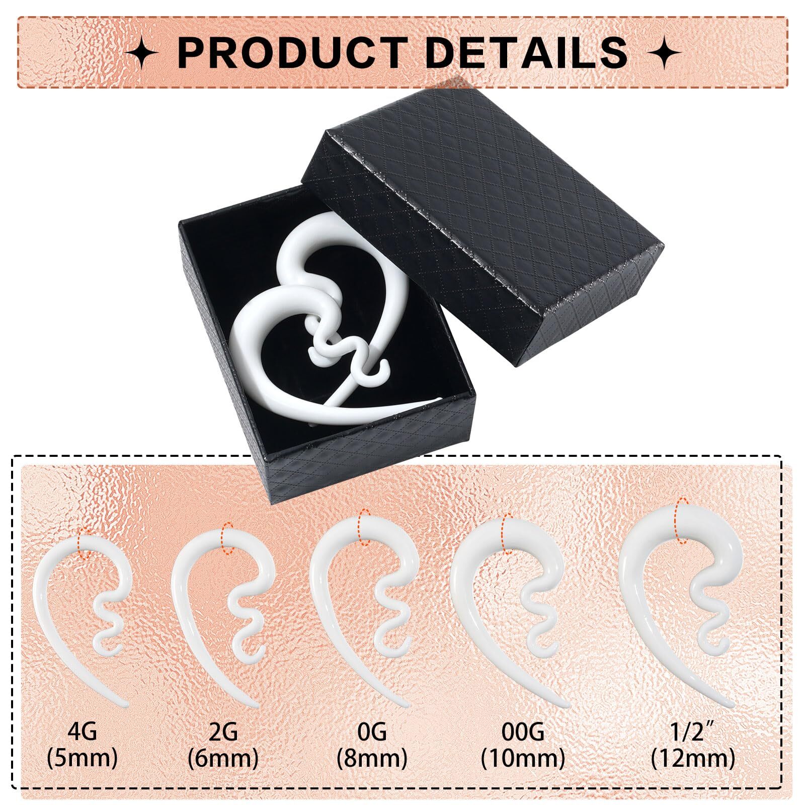 2PC Glass Spiral Tapers Handmade Ear Hanger Twist Ear Gauges Stretching Piercing