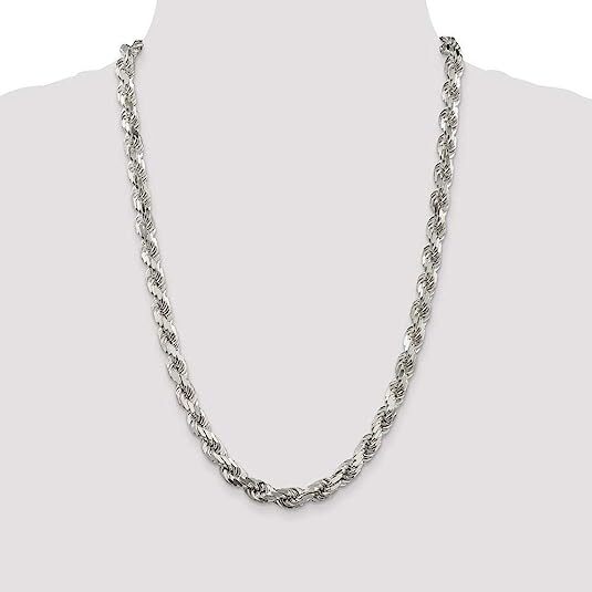8mm Sterling Silver D/C Rope Chain Necklaces Bracelets Handmade Italy 8 to 30 in