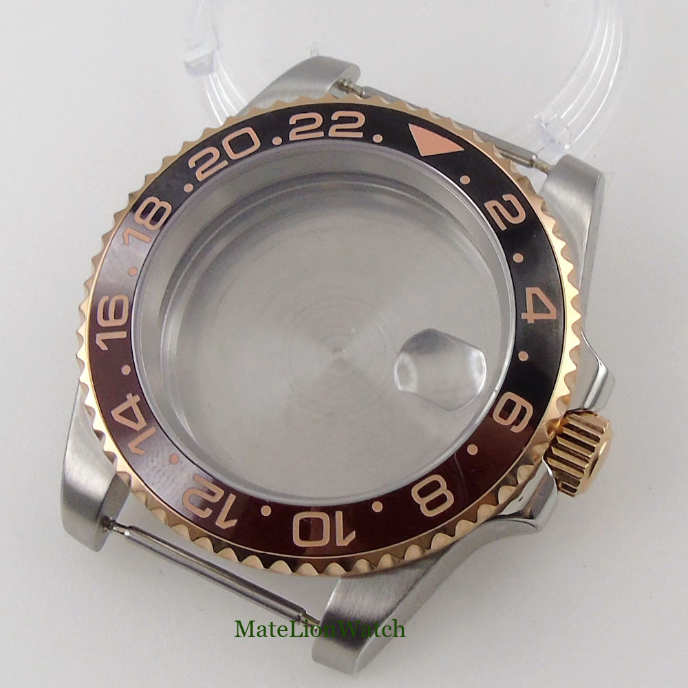40mm Rose Gold Sapphire Watch Case Fit NH35 Miyota8215 DG2813 ETA2824 PT5000