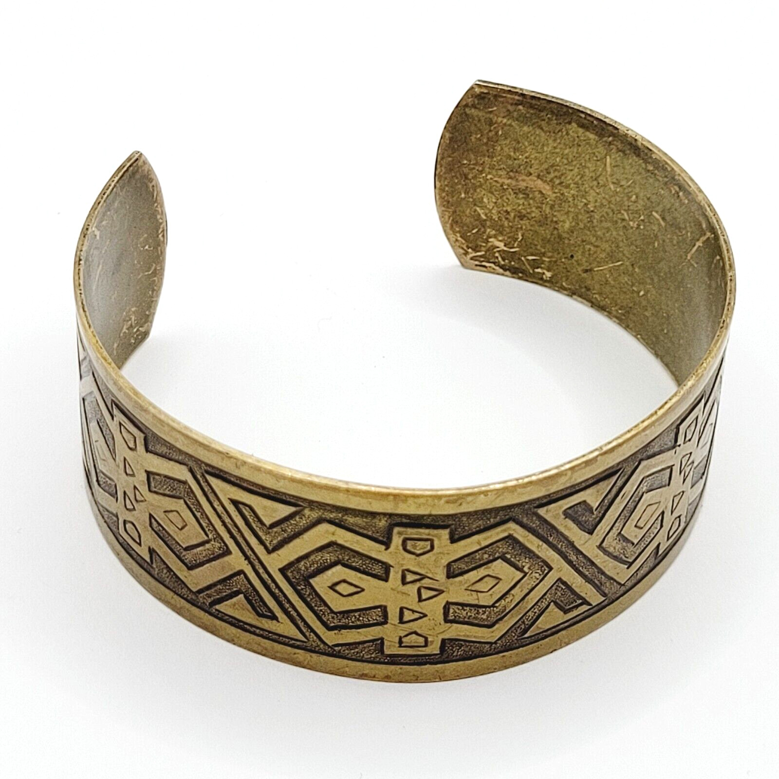 Southwestern Native Tribal Pattern Copper Vintage Cuff Bracelet with Brass Color