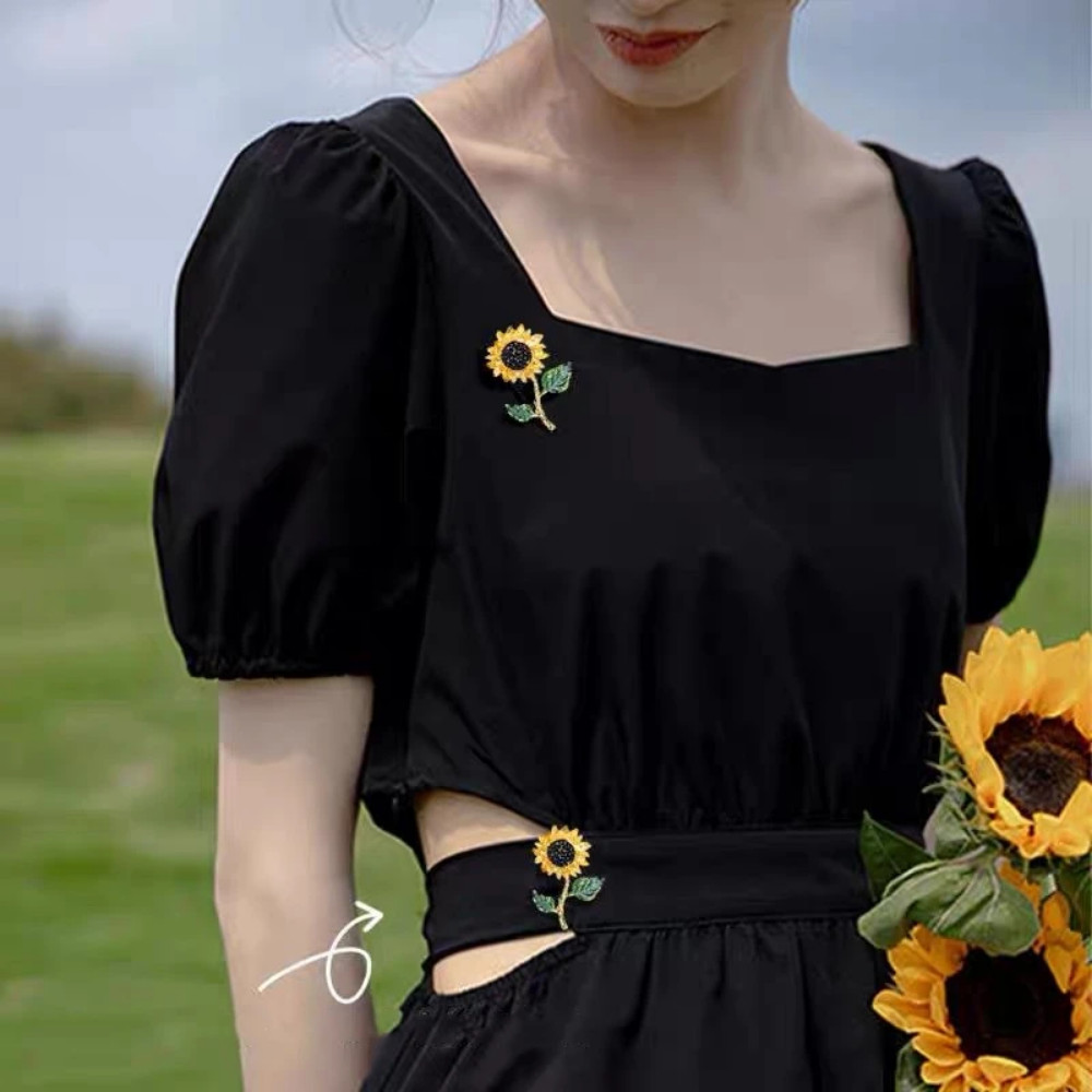 Sunflower Brooch Rhinestone Crystal Gold & Yellow Flower Pin Jewelry Summer Gift