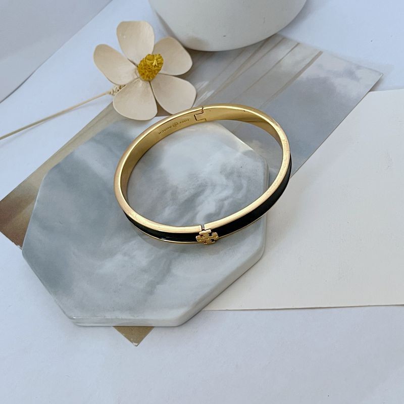 New! Tory Black/Gold Hinge Bracelet | Stainless Steel 5mm Push Clasp