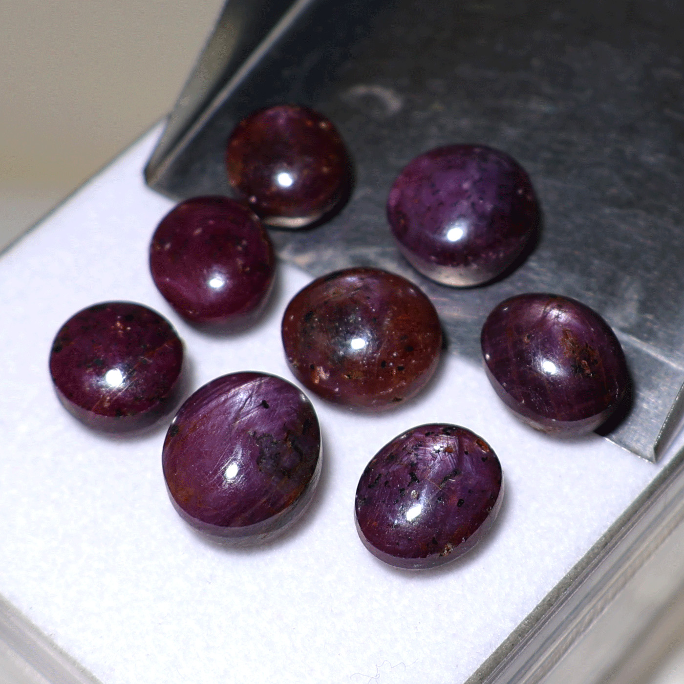 8 PC Cosmic Glow Star Ruby Cabochons – Silky Red Asterism – 10.6mm-13.5mm Parcel