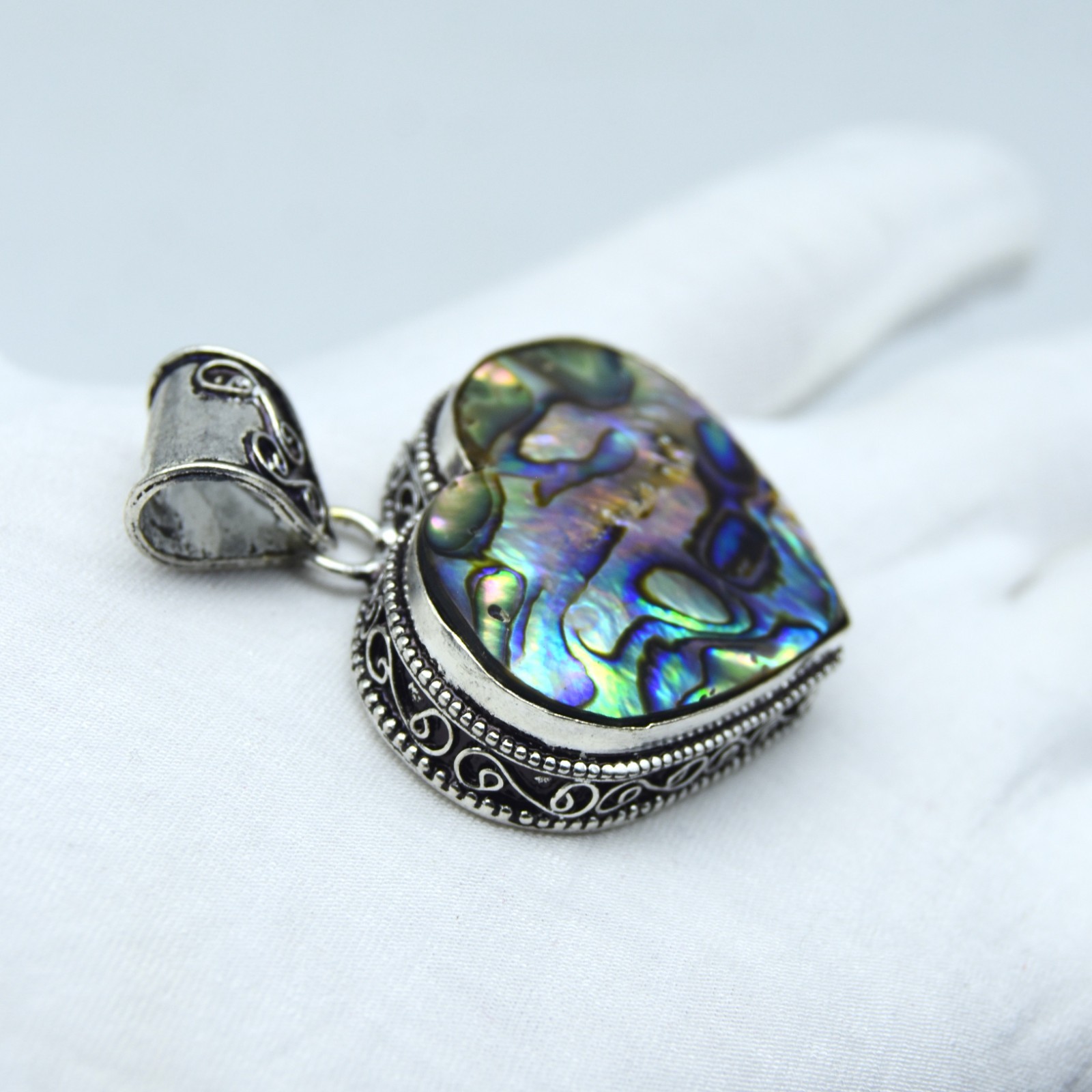 Heart Pendant Abalon Shell Pendant Handmade 925 Sterling Silver Jewelry Gift
