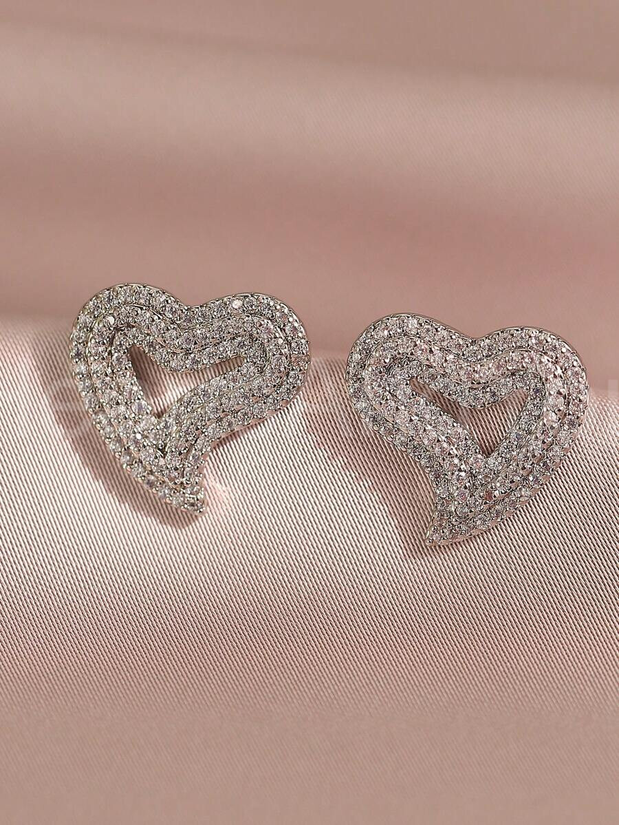 2ct Round Cut Moissanite Cluster Heart Valentine Stud Earrings White Gold Plated