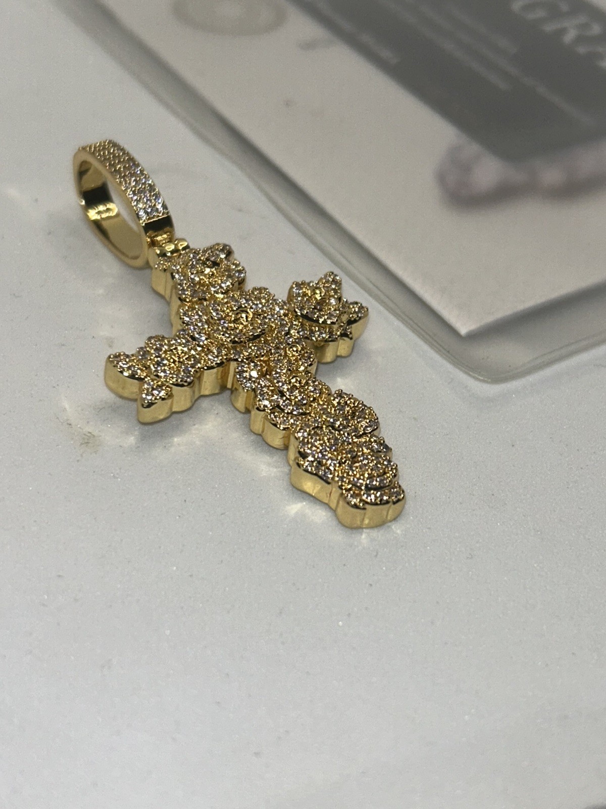 VVS Moissanite Pendant Cross Thorns Iced Passes Tester Gold Plated