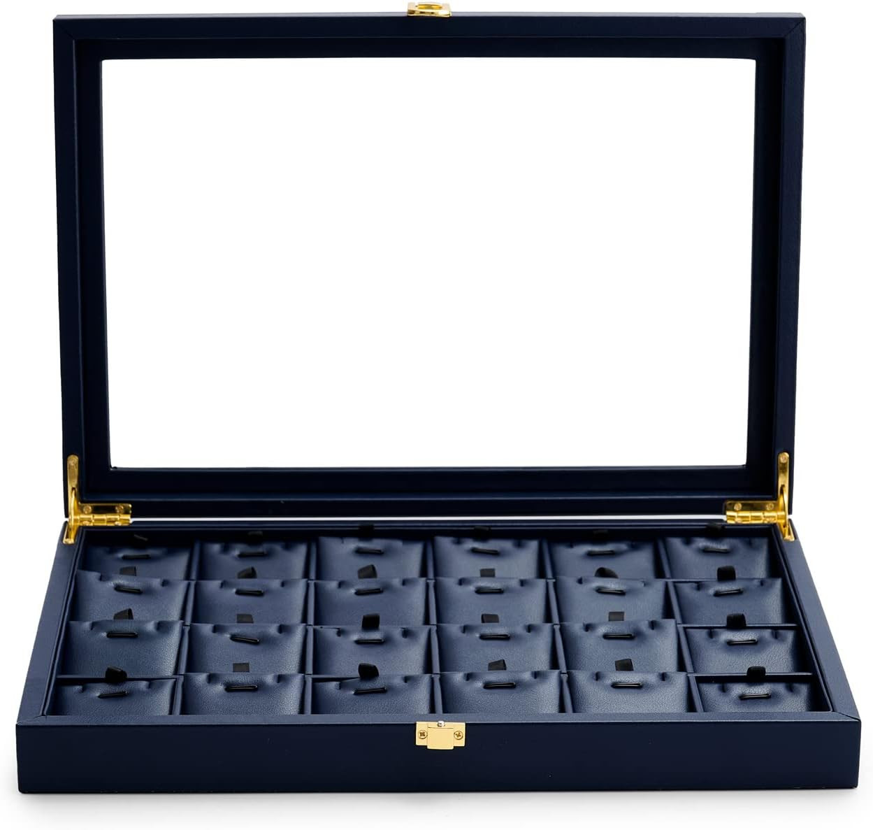 Premium Blue Leather Jewelry Tray with 24 Grid Removable Jewelry Cards Jewelry O