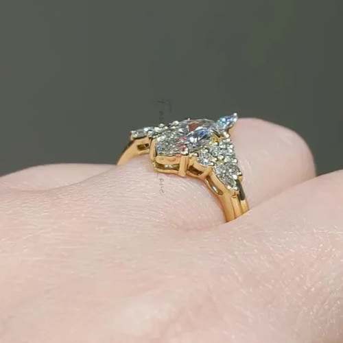 3.60Ct Marquise-Cut Lab Grown Diamond Solitaire Bridal Set Ring 14K Yellow Gold