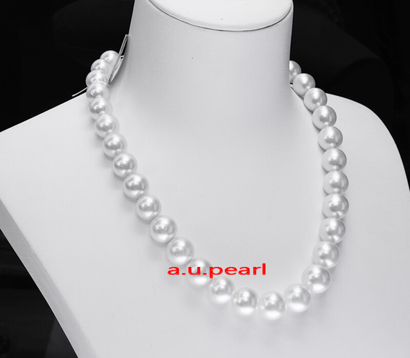 AAAAA 18″11-12mm round NATURAL REAL south sea white pearl necklace 14K GOLD