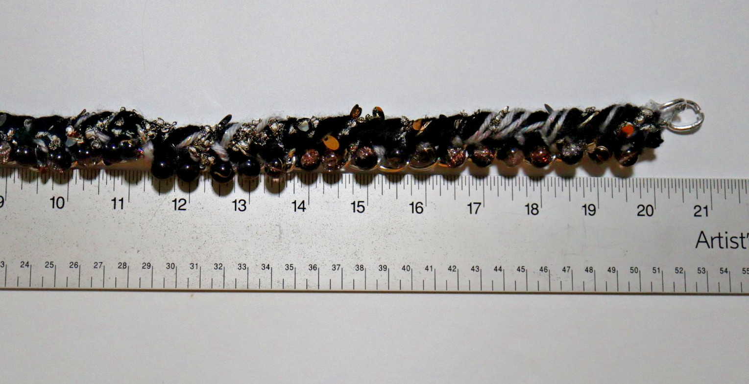 NECKLACE BRAIDED BEADED BLACK SILVER GOLD (no red) W/GLASS BEADS HAND MADE 20-21