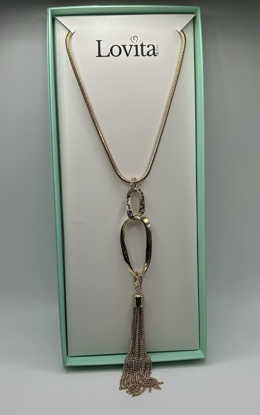 Lovita & Co. Gold Color Thick Long Chain Oval Hoop & Tassel Necklace