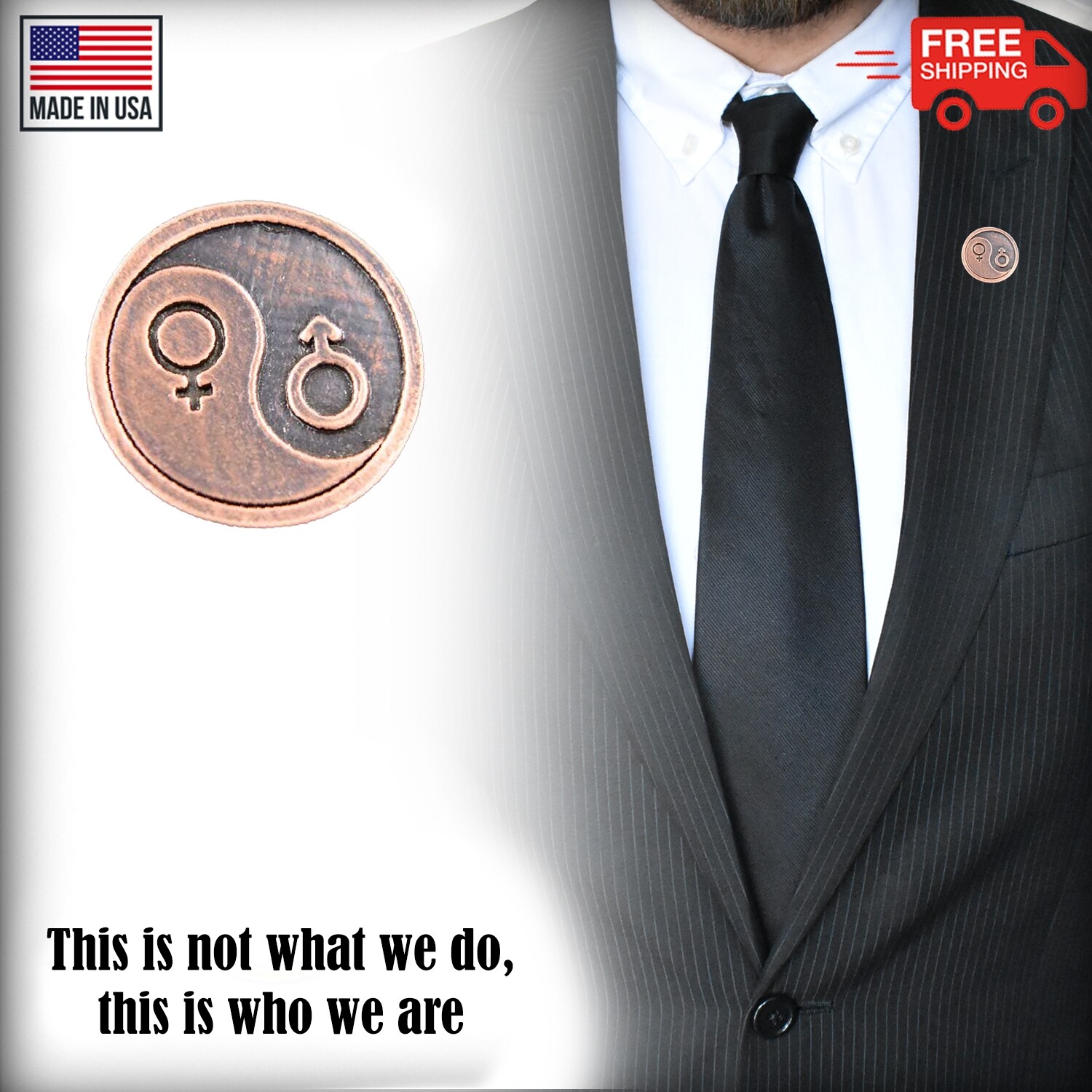 Yin Yang Metal Lapel Pin Love Man And Woman, Pewter Male And Female Brooch G055