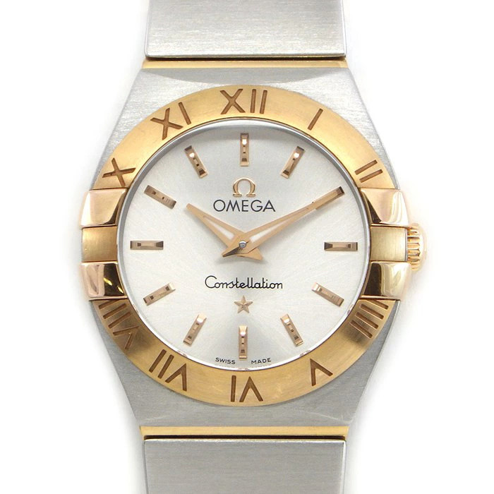 OMEGA WATCH CONSTELLATION 131.20.25.60.02.002 SUNRAY SILVER 18K PINK GOLD QUARTZ