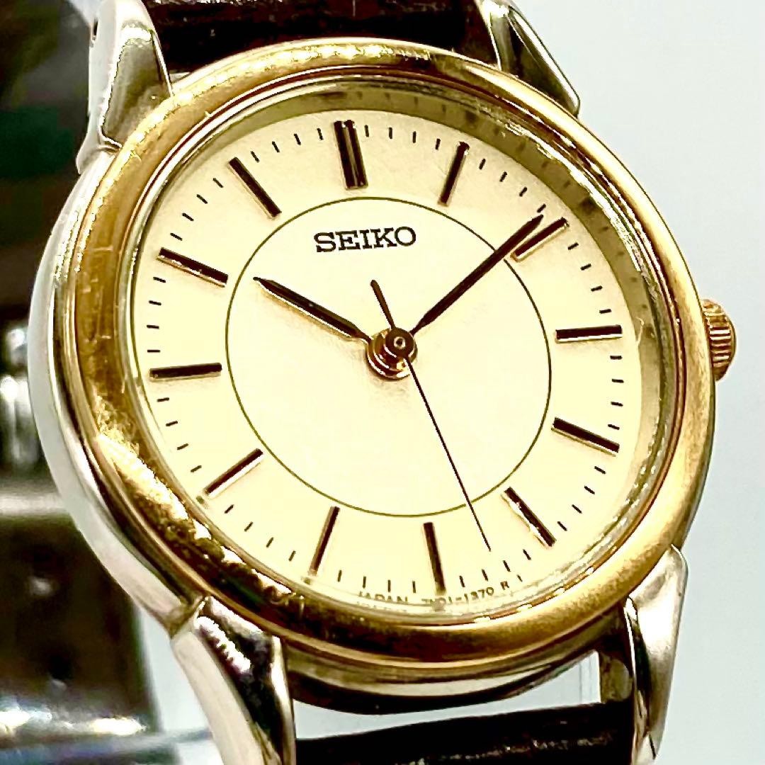 Seiko 7N01-6880 Quartz Womens Watch Dress Classic Gold Bezel wrist 16cm