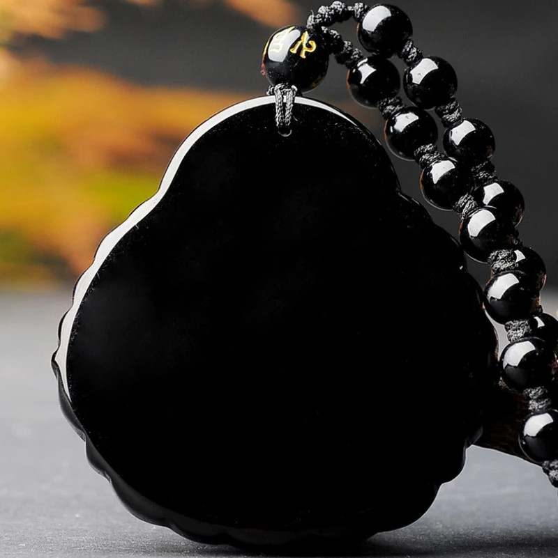 Men’s Fashion Jewelry Frosted Black Stone Beaded Buddha Pendant Necklace 490