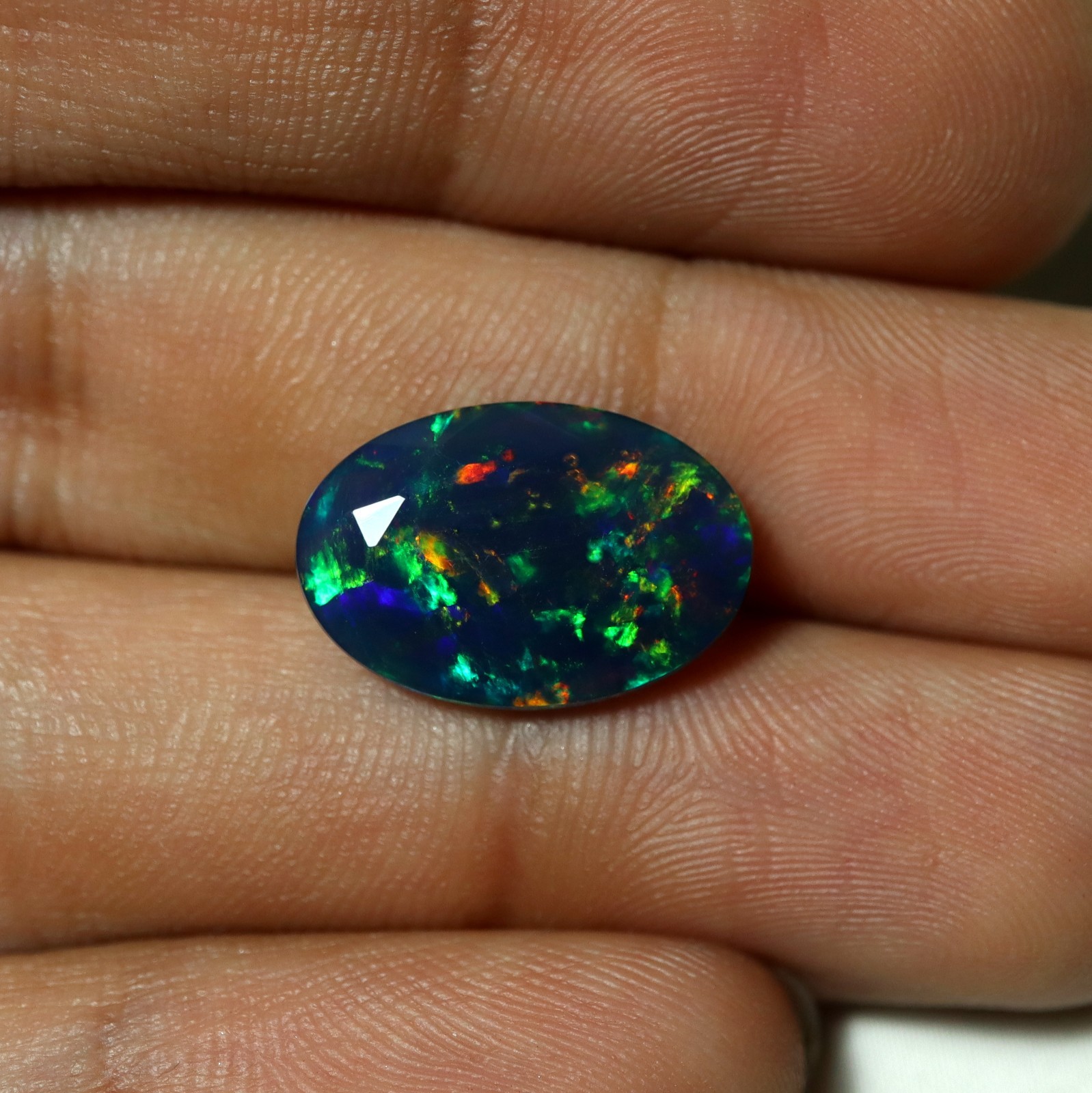 3.5Ct Real Ethiopian Smoked Black Opal AAAA Faceted Oval Rainbow Fire 16×10.8MM