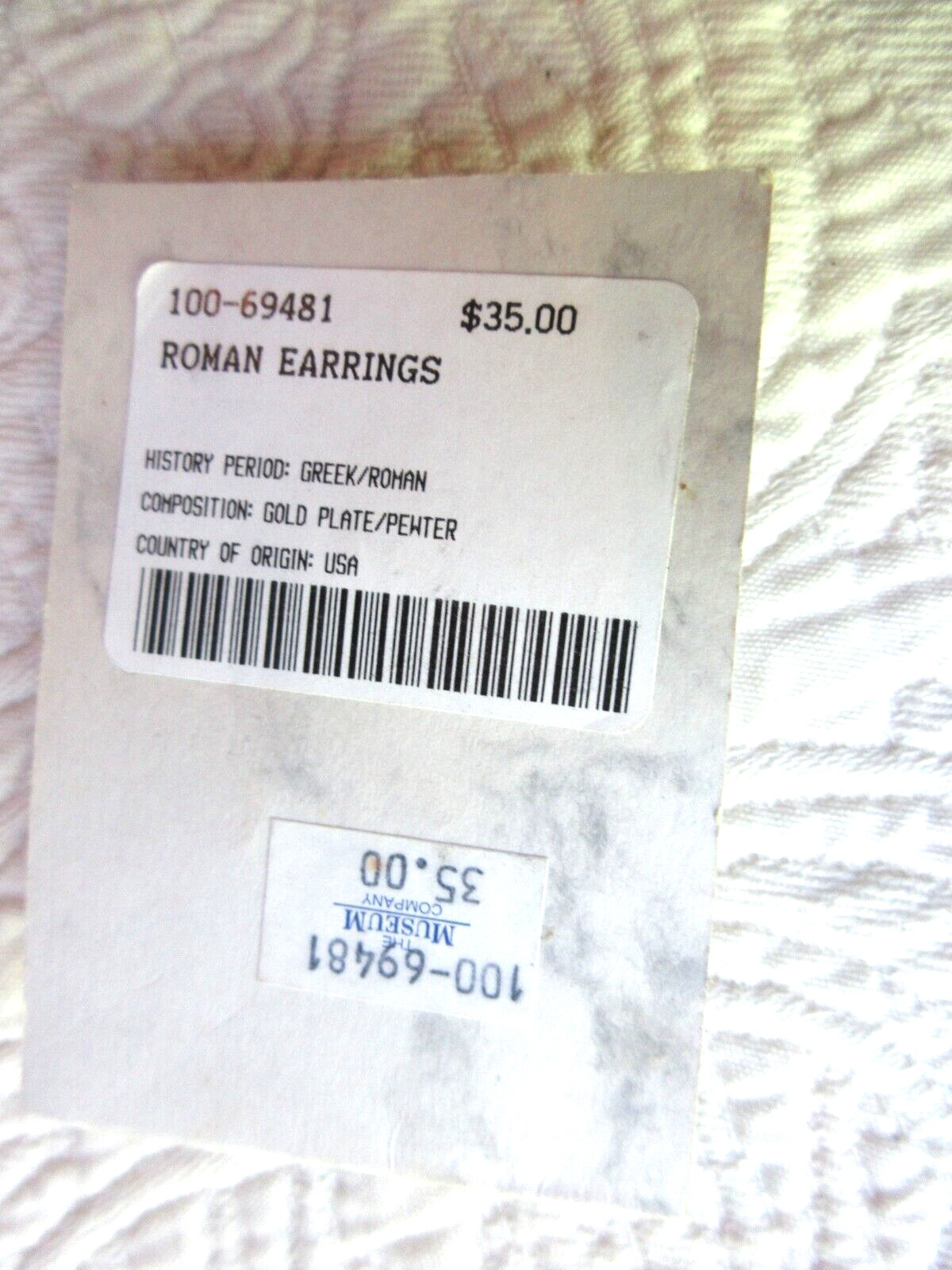MUSEUM COMPANY REPRODUCTION EARRINGS NWT ROMANOV PERIOD GOLD PLATE PEWTER USA