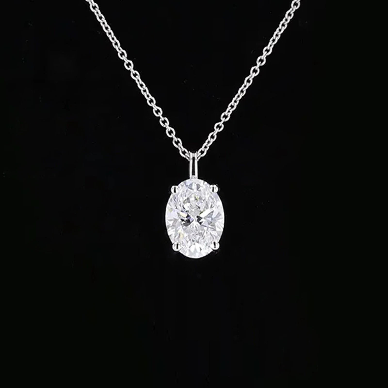 Rare 1.45 Ct Certified White Diamond Oval Solitaire Pendant 925 Silver For Her
