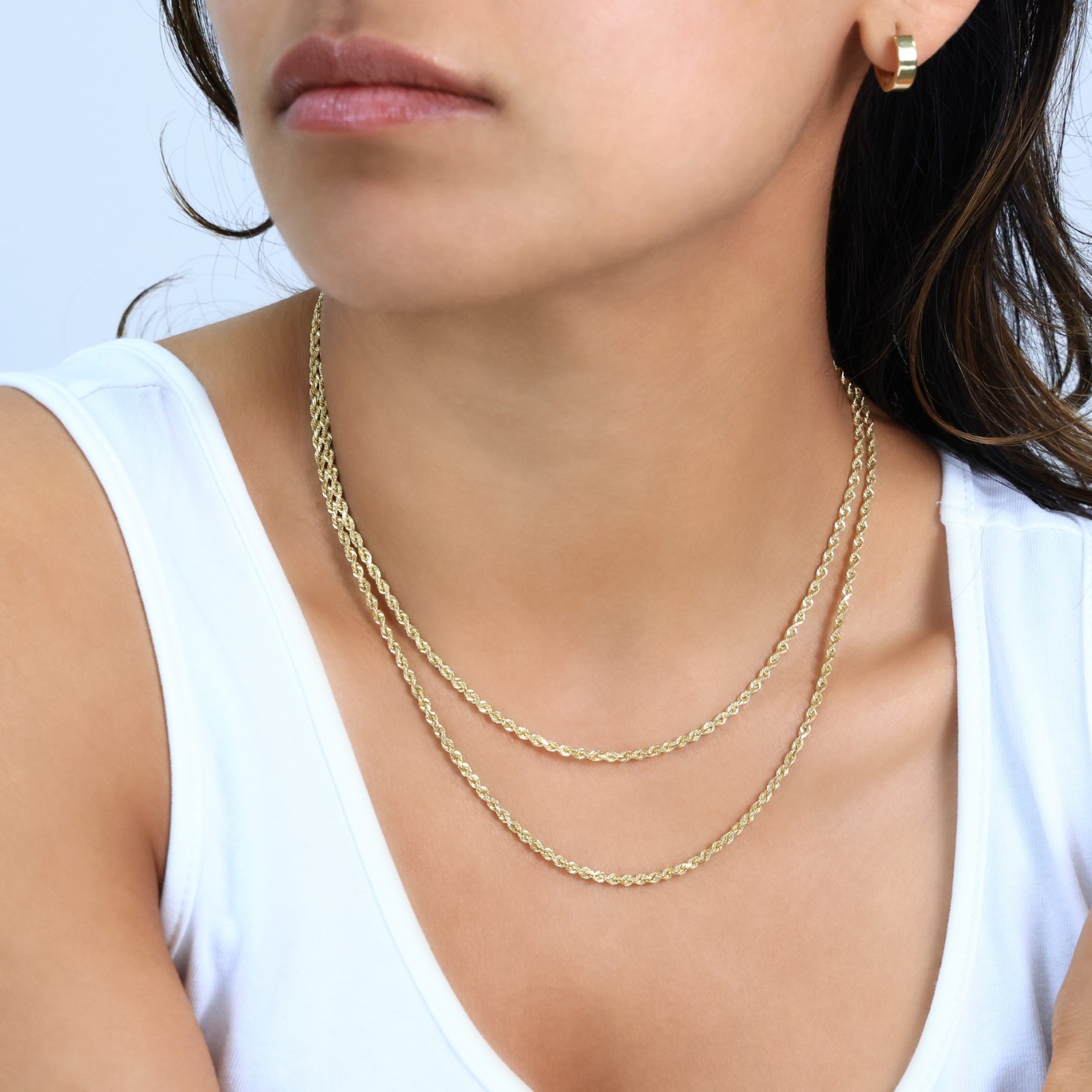 10K Yellow Gold 4mm Solid Rope Chain Diamond Cut Pendant Necklace