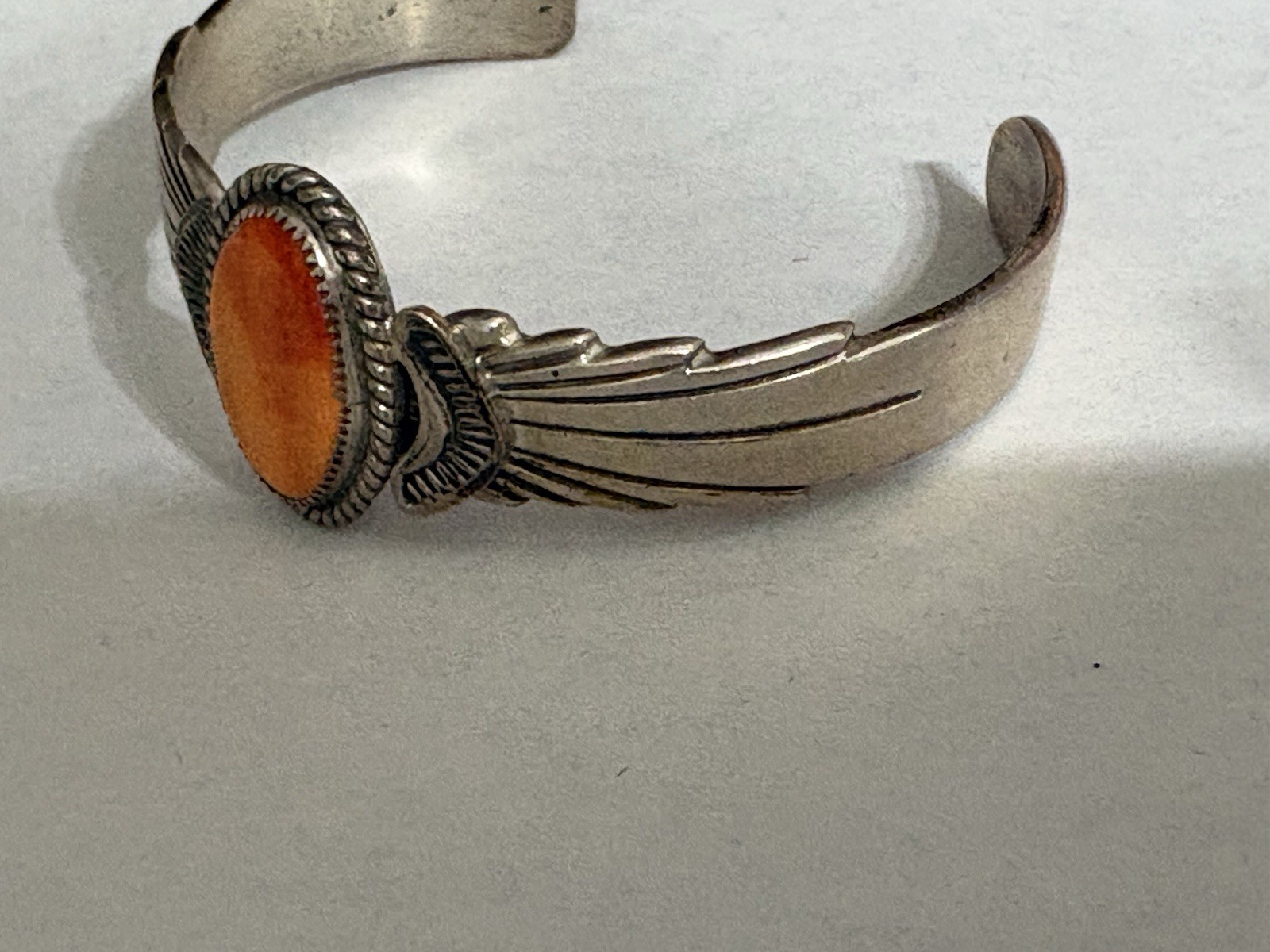 Wilson Begay “WB“ Navajo Sterling Silver Orange Spiny Oyster Cuff Bracelet 27g