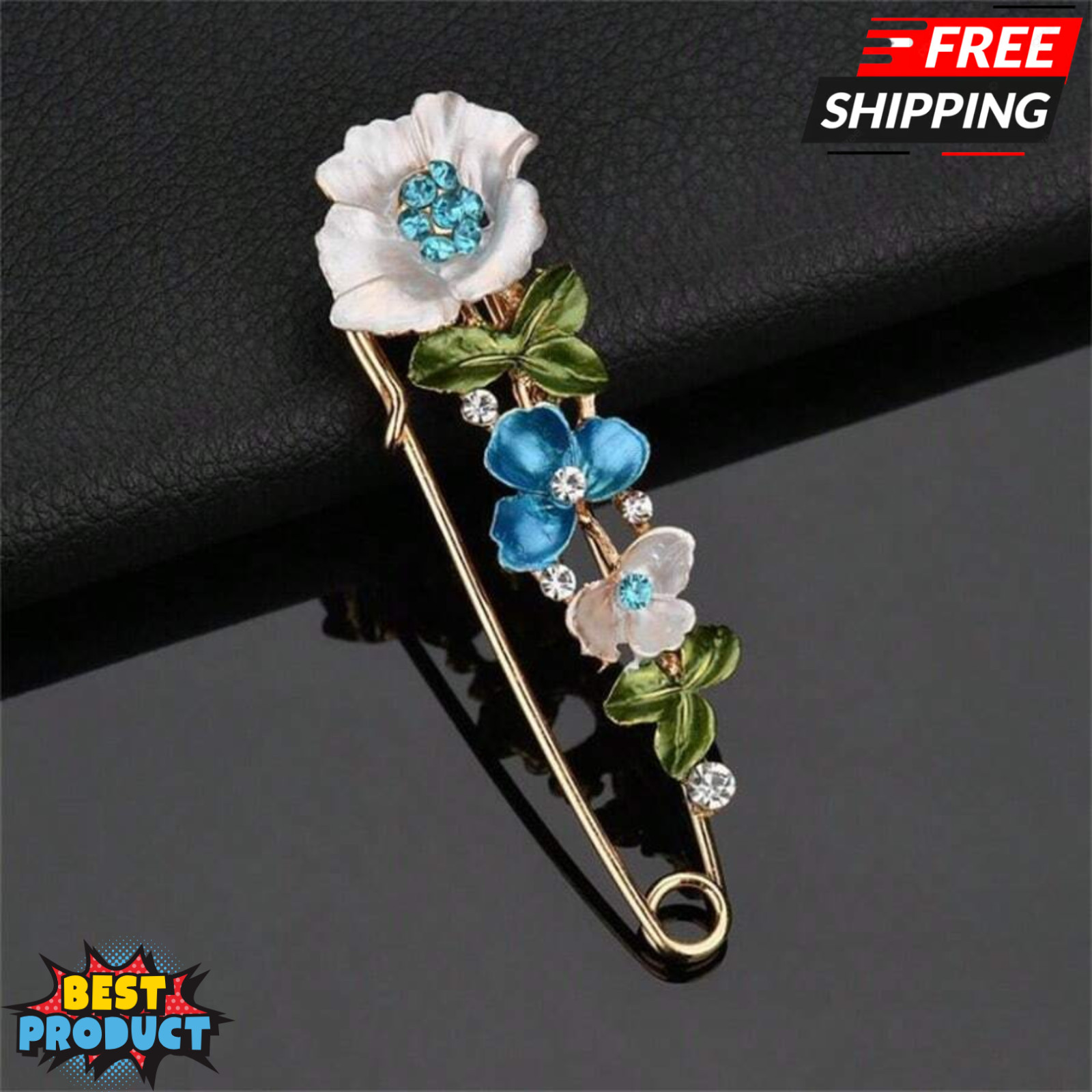 1pc Flower Brooch Oil Drip & Rhinestone Beaded Multi-Use Coat Clip Pin for Women