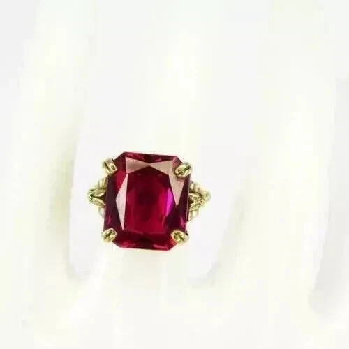 3Ct Emerald Cut Lab Created Ruby Solitaire Women’s Ring 14k Yellow Gold Plated