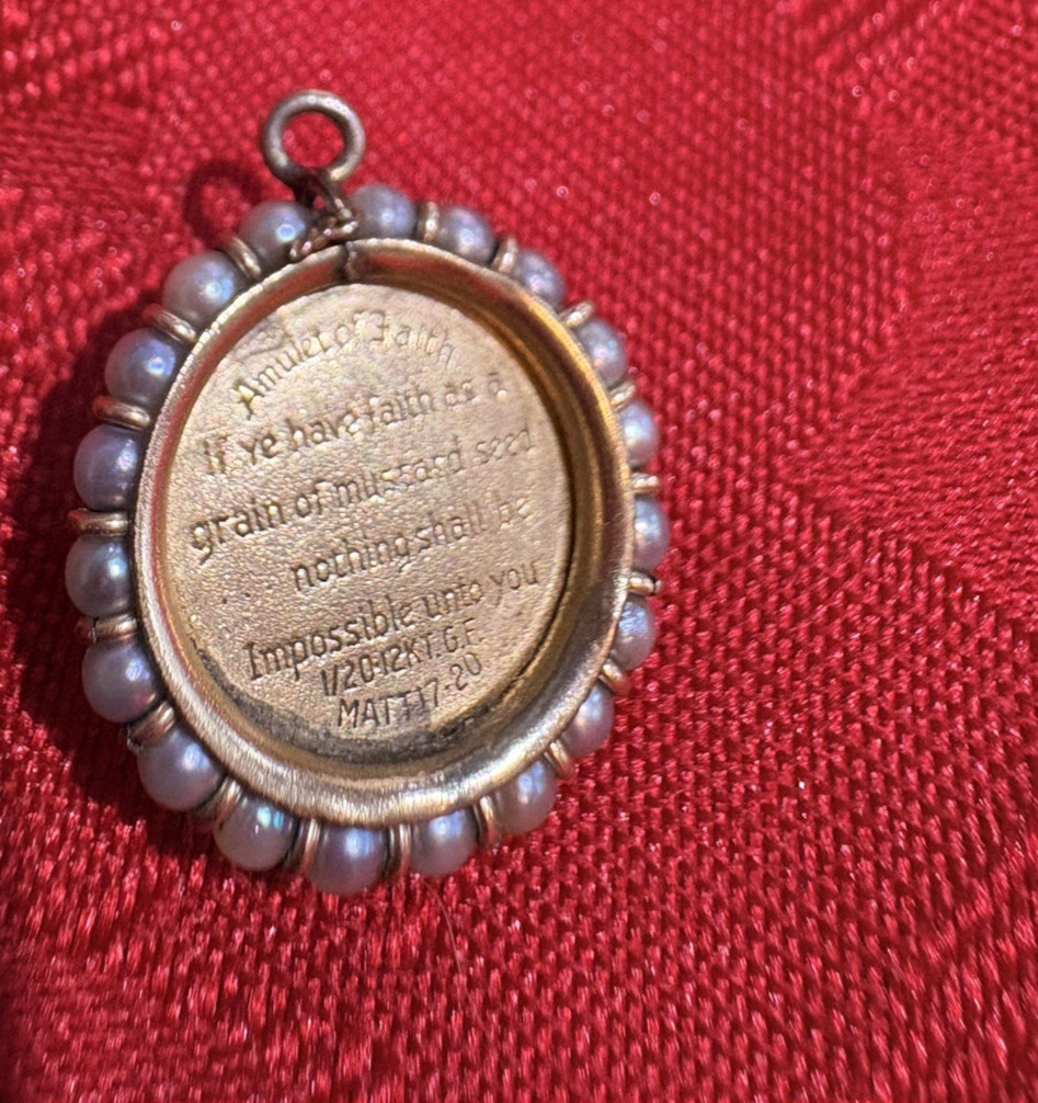 Vintage 12k yellow gold and pearl Mustard Seed Amulet of Faith Matthew 17:20