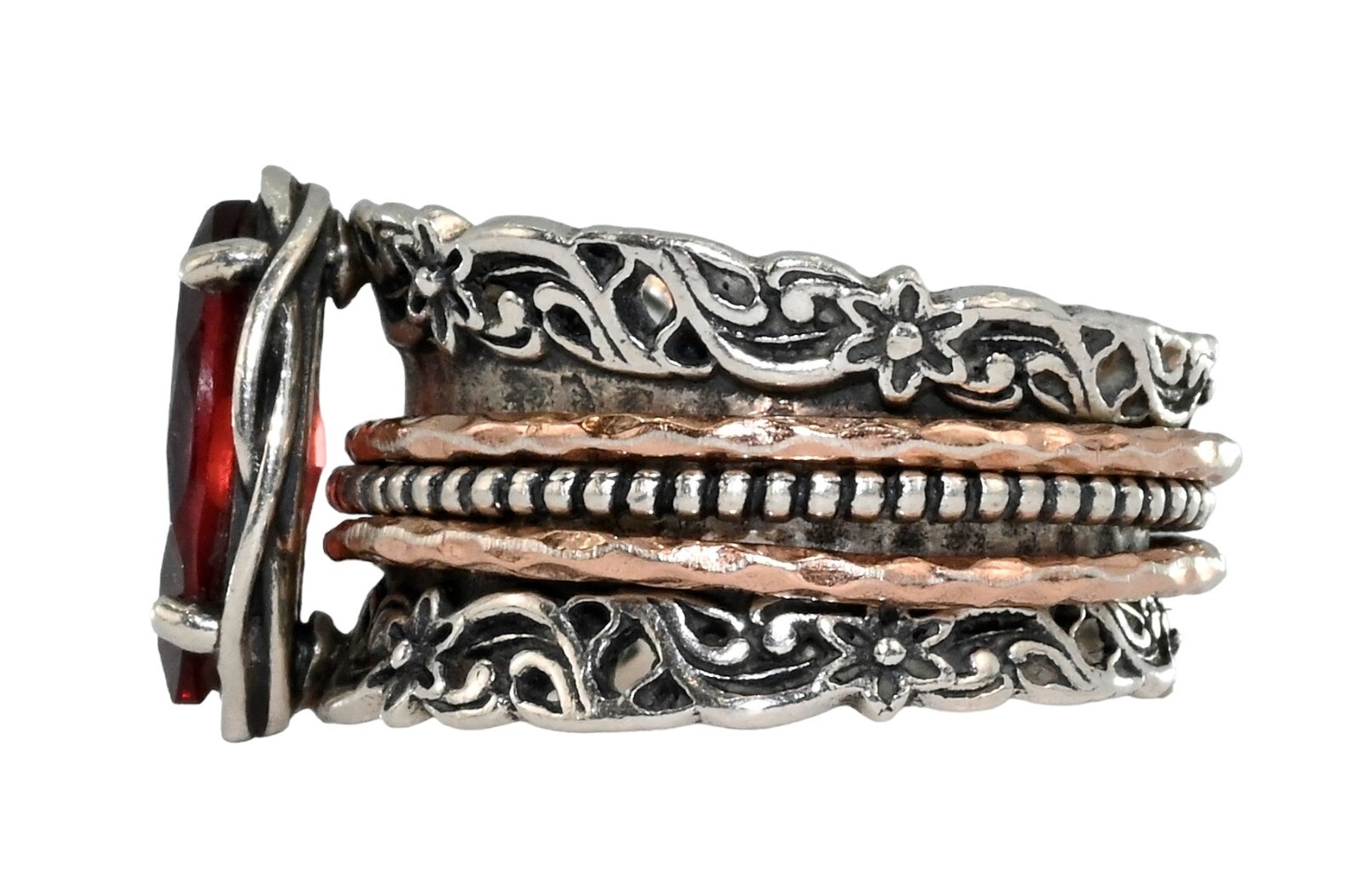 Paz Creations PZ Israel Red Garnet Sterling Silver Gold Spinner Ring! Size 6!