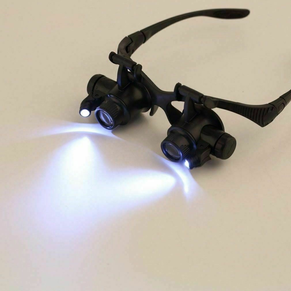 Double Eye Jewelry Watch Repair Magnifier Loupe Glasses With LED Light 8 Lens US