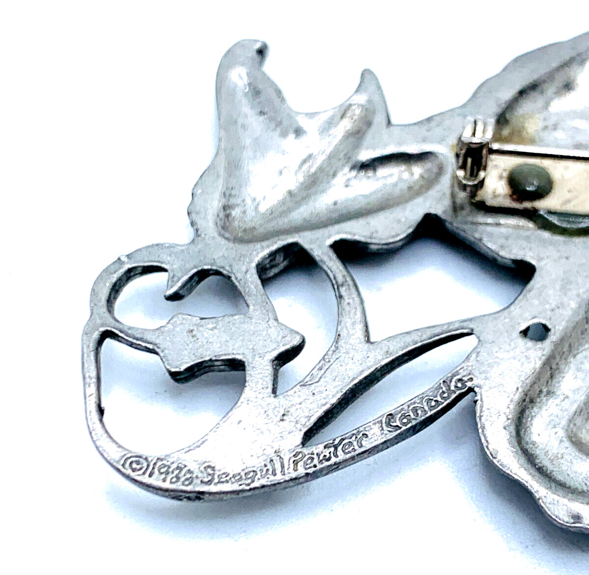 Vtg Seagull Pewter Canada 1988 Signed Pewter Art Nouveau Style Brooch